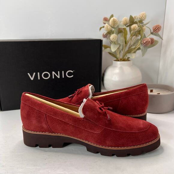 Vionic Finley Slip On Comfort Shoes Suede Loafers Syrah Red Women 9 NWB - Picture 6 of 11